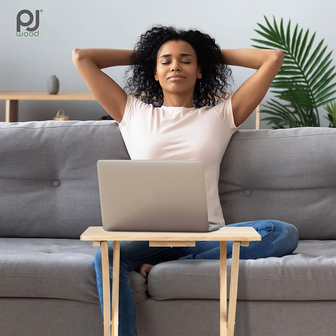 PJ Wood Folding Portable TV Snack Tray Table with Natural Finish, 2pc (Used)