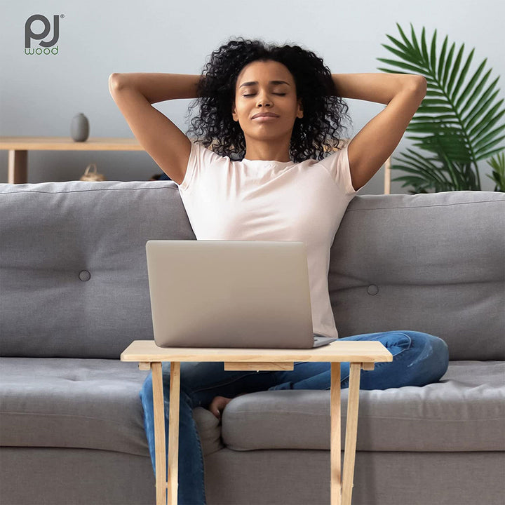 PJ Wood Folding Portable TV Snack Tray Table with Natural Finish (Open Box)