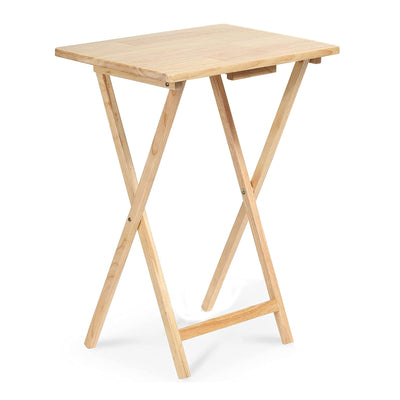 PJ Wood Folding Portable TV Snack Tray Table w/Natural Finish, 2 Piece Set(Used) - VMInnovations