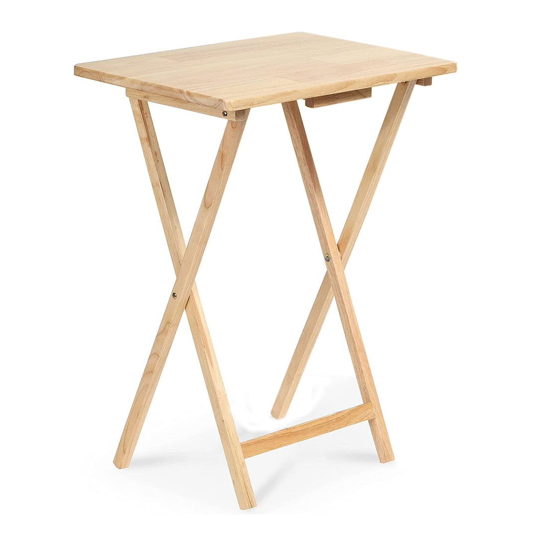 PJ Wood Folding Portable TV Snack Tray Table with Natural Finish, 2pc (Used)