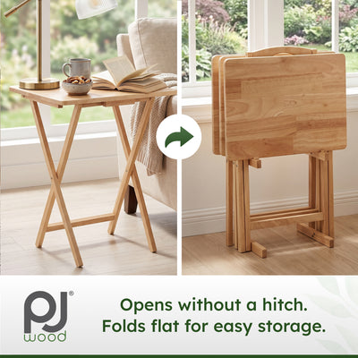 PJ Wood Folding TV Tray Tables, Natural, 2 Piece Set (Used) - VMInnovations