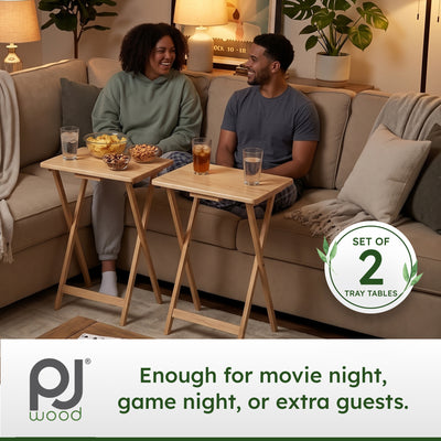 PJ Wood Folding TV Snack Tray Table with Natural Finish, 2 Piece Set (Open Box) - VMInnovations