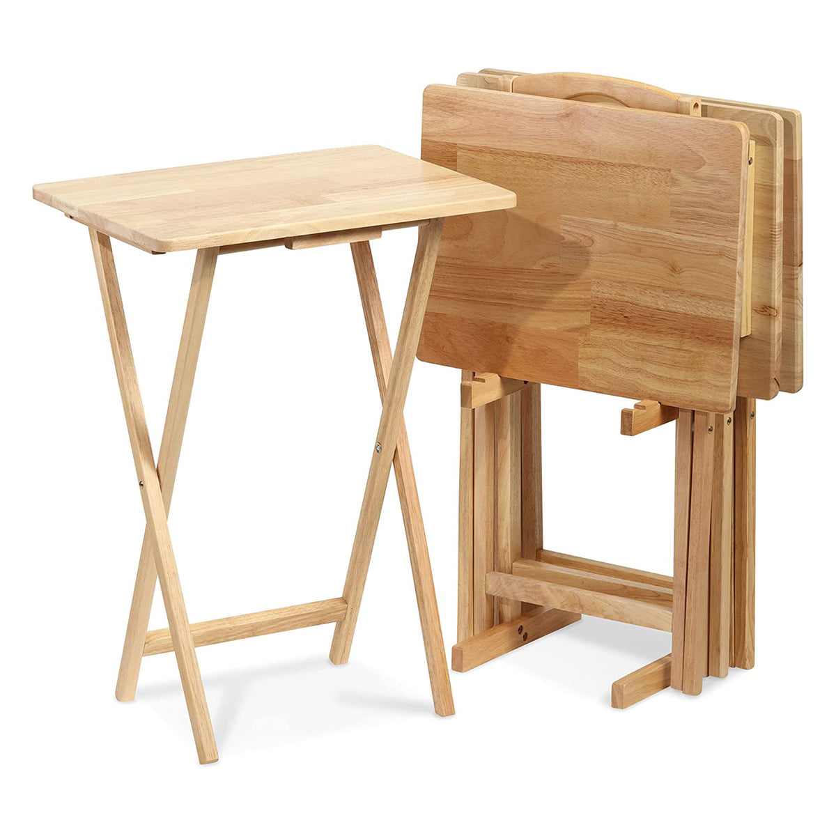 PJ Wood Folding TV Tray Tables with Compact Storage Rack (Open Box)