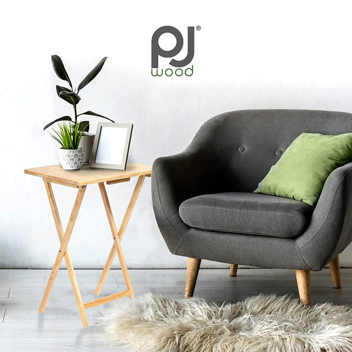 PJ Wood Folding TV Tray Tables with Compact Storage Rack 5 Piece Set (Open Box)