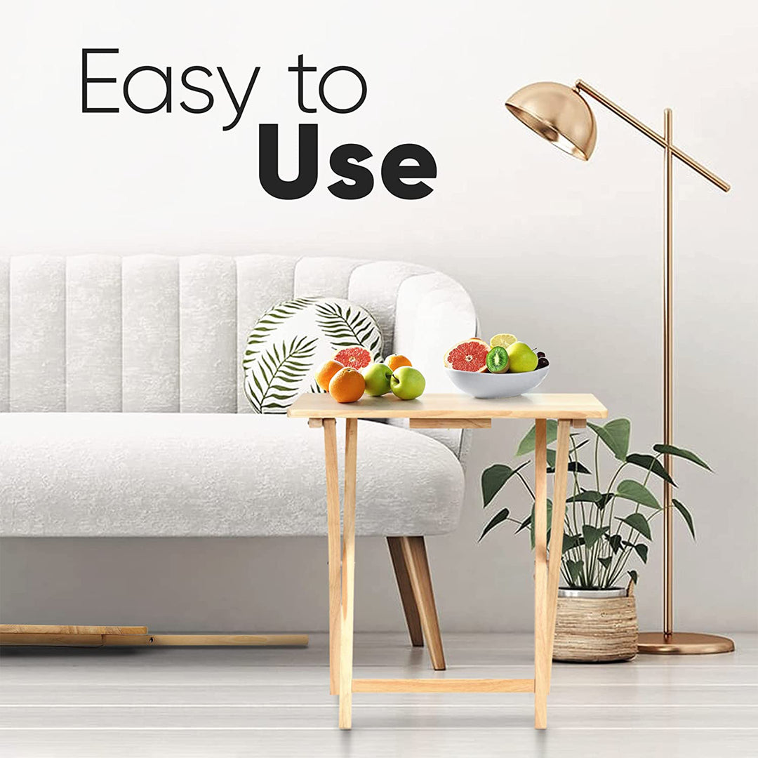 PJ Wood Folding TV Tray Tables with Compact Storage Rack 5 Piece Set (Open Box)