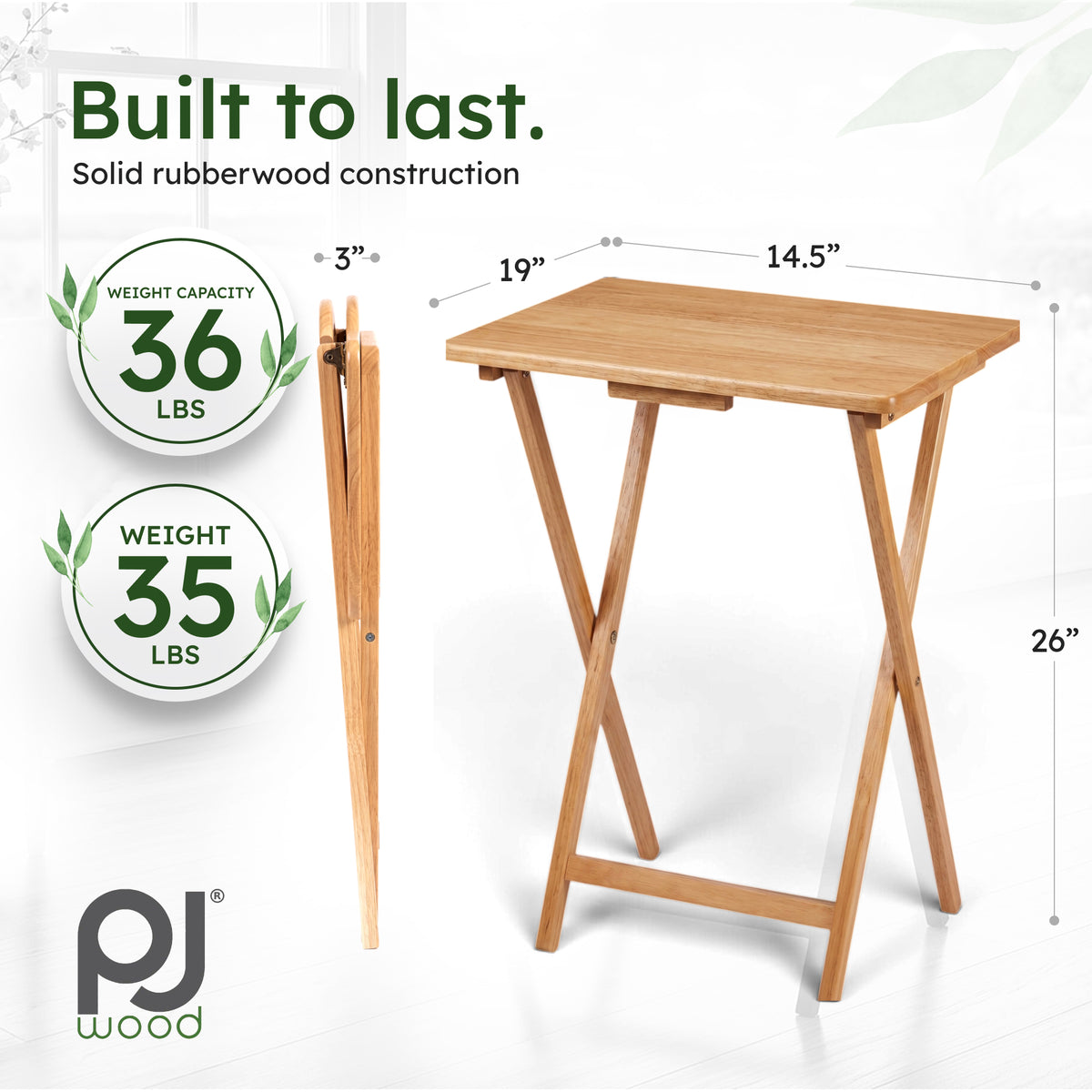 PJ Wood Folding TV Tray Tables with Compact Storage Rack 5 Piece Furniture Set