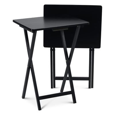 PJ Wood Folding TV Tray Tables with Storage Rack, Black, 2 Piece Set (Open Box)