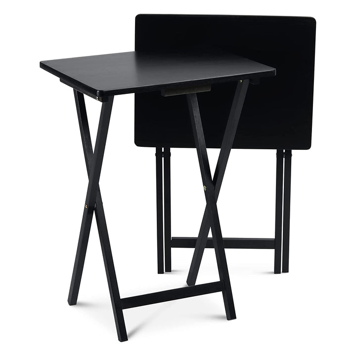 PJ Wood Folding TV Tray Tables w/Compact Storage Rack, Black, 2pc Set(For Parts) - VMInnovations
