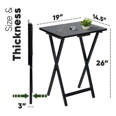 Folding TV Tray Tables with Compact Storage Rack, Black, 2 Piece Set (Used)