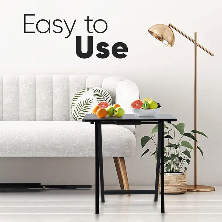 PJ Wood Folding TV Tray, Collapsible Portable Snack Tables, Black, 2pc (Used)