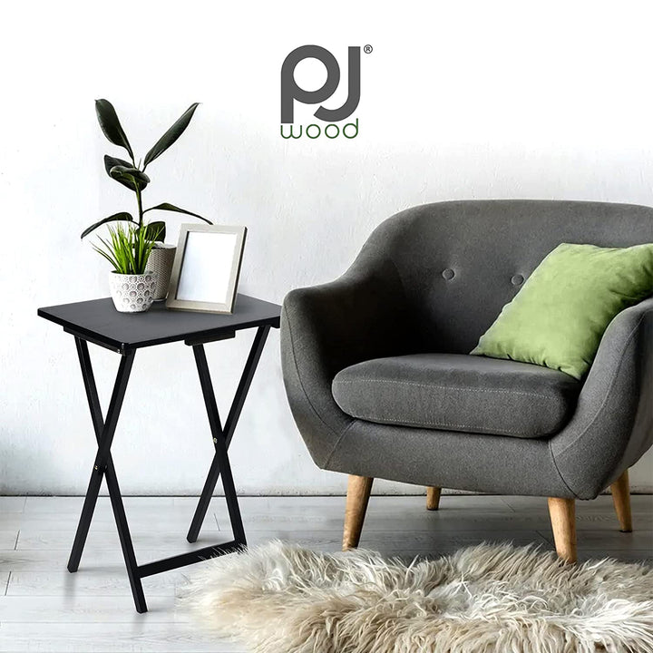 PJ Wood Folding TV Tray, Collapsible Portable Snack Tables, Black, 2PC(Open Box)