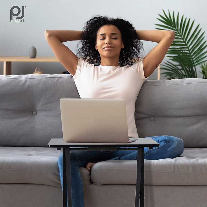 PJ Wood Folding TV Tray, Collapsible Portable Snack Tables, Black, 2pc (Used)