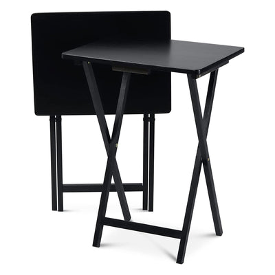 PJ Wood Folding TV Tray Tables with Storage Rack, Black, 2 Piece Set (Open Box)