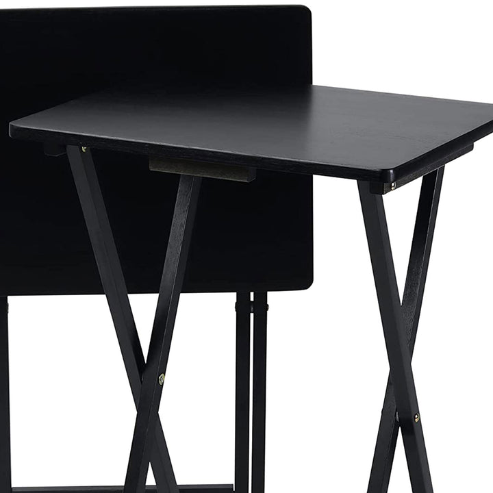 PJ Wood Folding TV Tray Tables with Compact Storage Rack, Black, 2pc (Damaged)