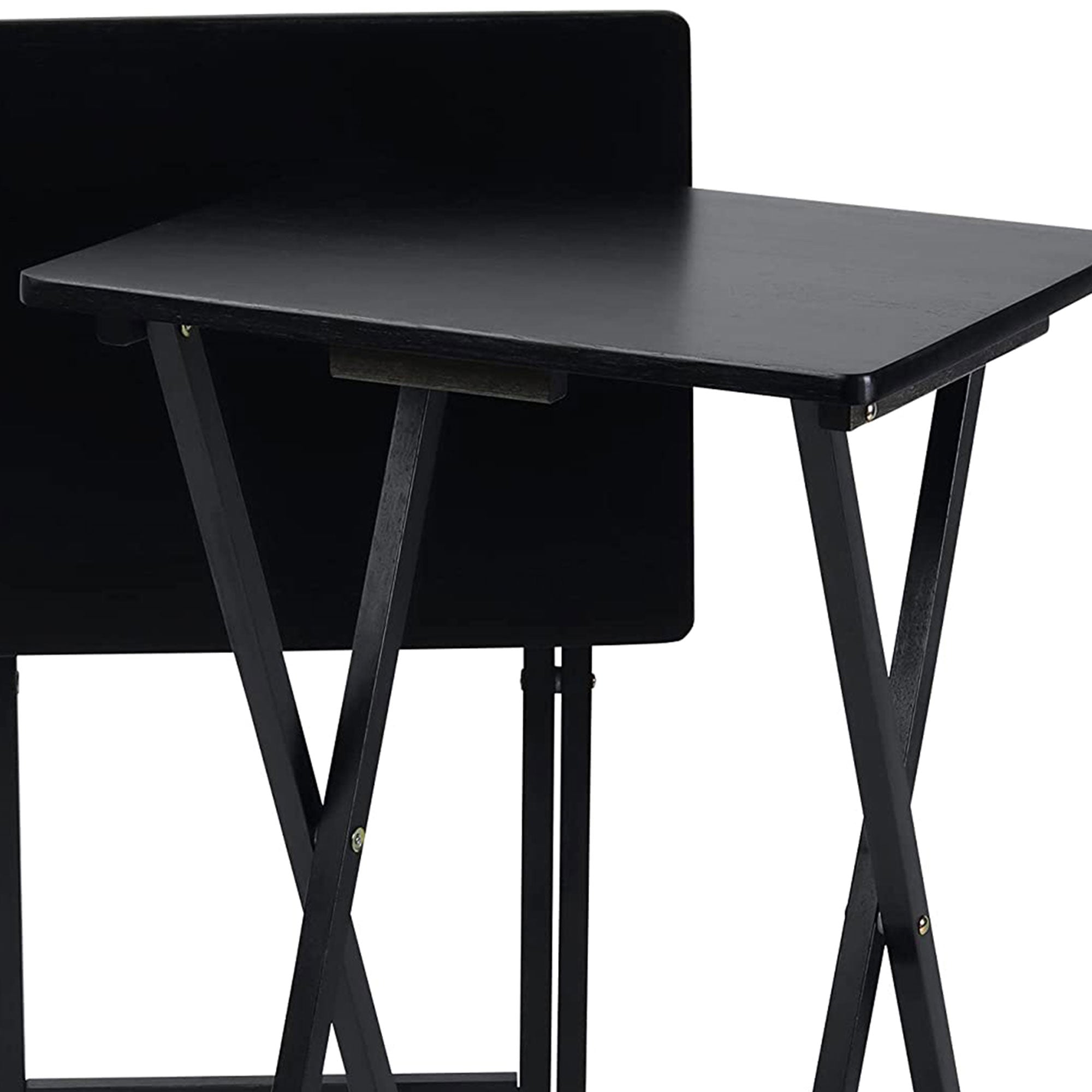 Folding TV Tray Tables with Compact Storage Rack, Black, 2 Piece Set (Used) - VMInnovations