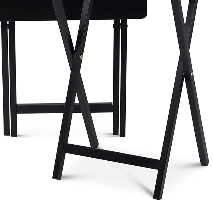 PJ Wood Folding TV Tray Tables w/Compact Storage Rack, Black, 2pc Set(For Parts)