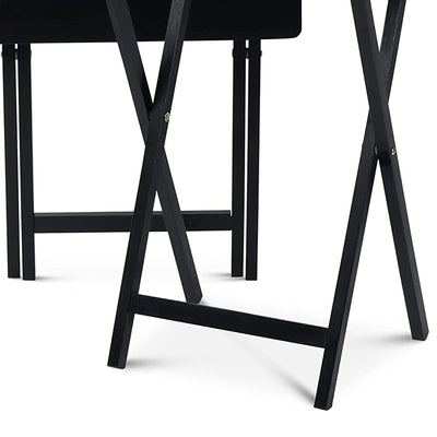 PJ Wood Folding TV Tray Tables w/Compact Storage Rack, Black, 2 Piece Set (Used)