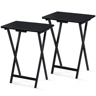 Folding TV Tray Tables with Compact Storage Rack, Black, 2 Piece Set (Used) - VMInnovations