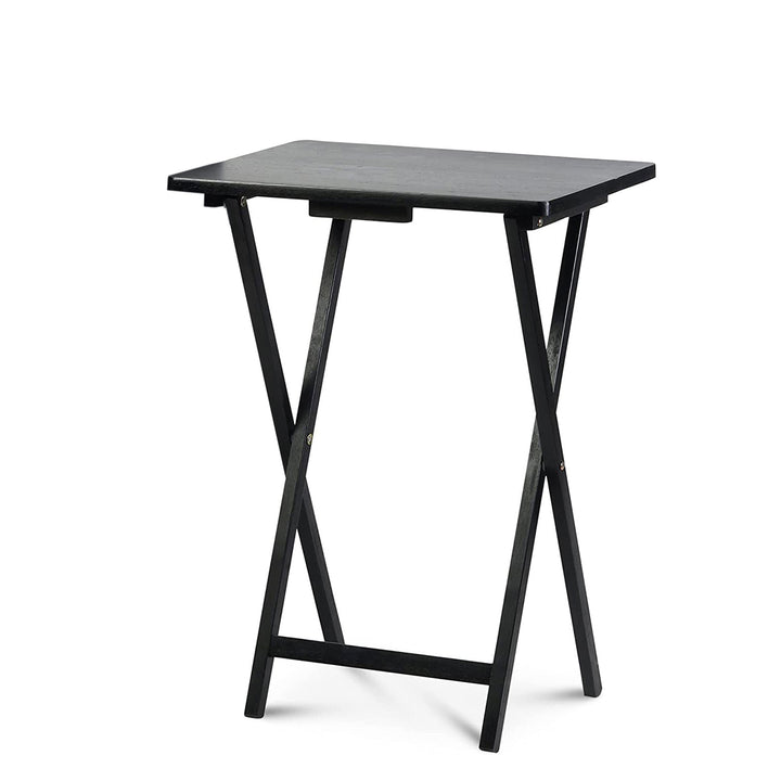 PJ Wood Folding TV Tray Tables w/Compact Rack, Black, 5 Pc Set (For Parts)