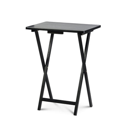PJ Wood Folding TV Tray Tables with Compact Storage Rack, Black, 5pc (Used) - VMInnovations