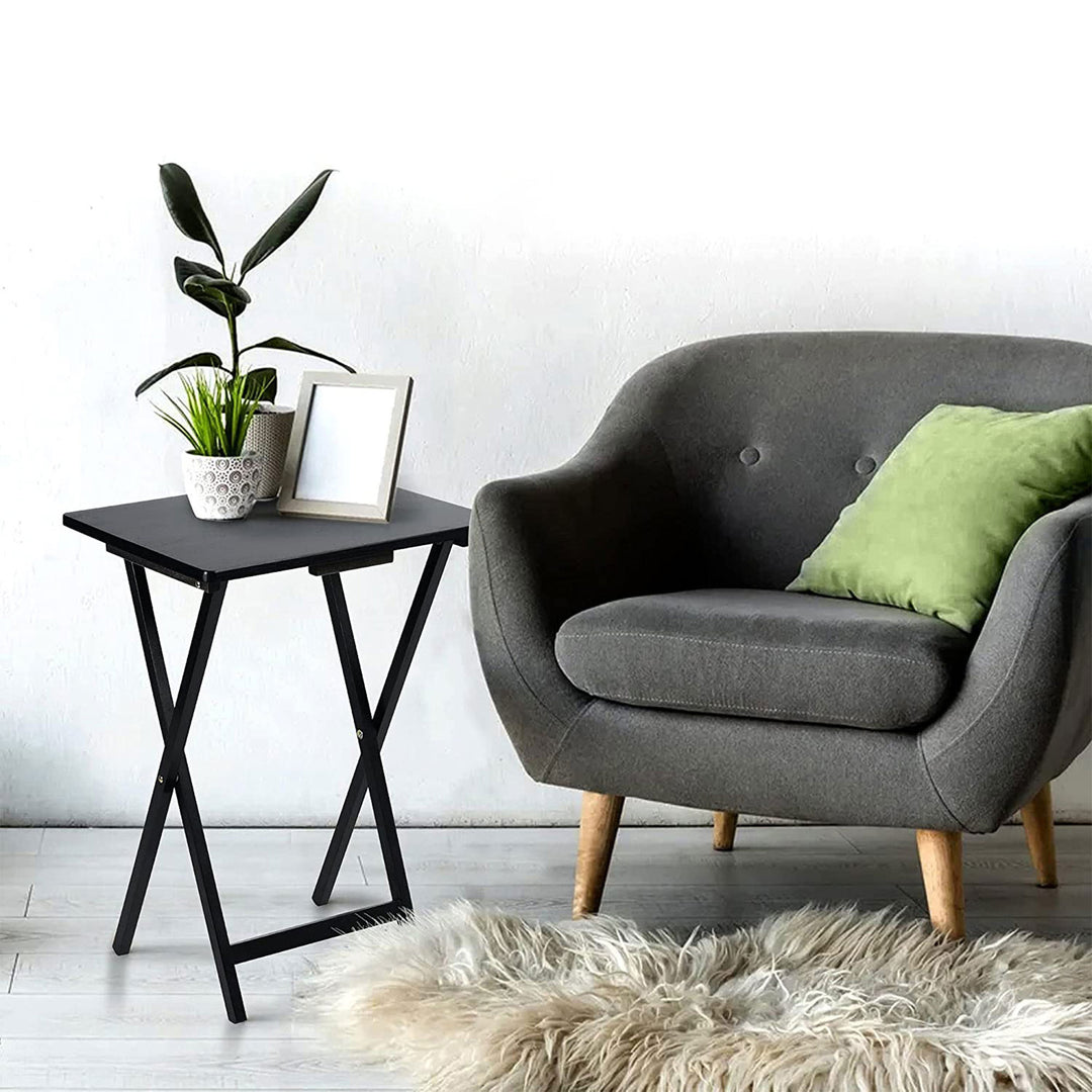 PJ Wood Folding TV Tray Tables w/Compact Rack, Black, 5 Pc Set (For Parts) - VMInnovations