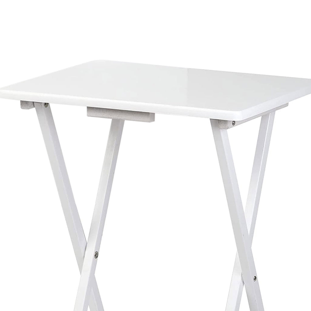 PJ Wood Solid Wood Compact Folding TV Tray and Snack Tables, White, 2 Piece Set - VMInnovations