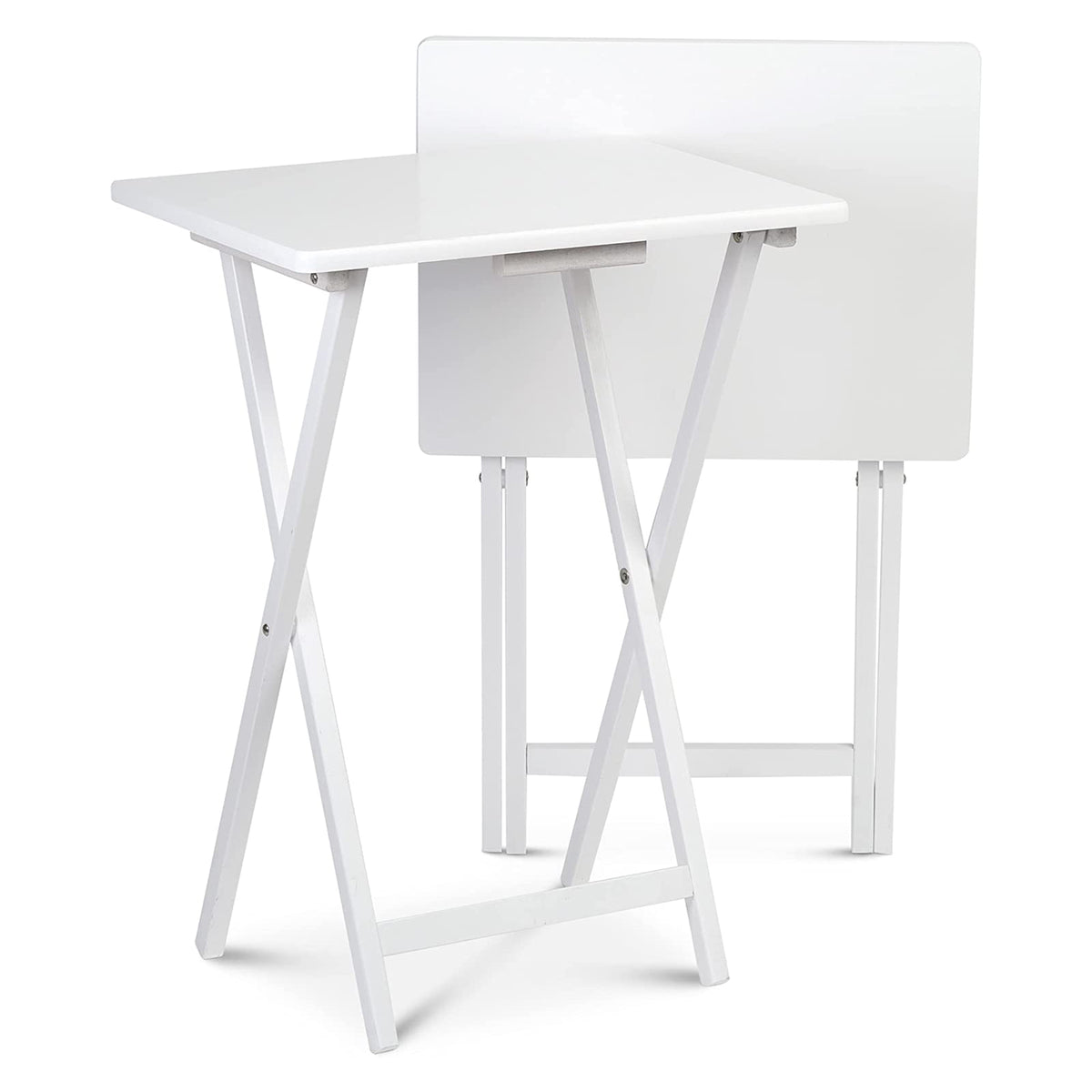 PJ Wood Solid Wood Compact Folding TV Tray & Snack Tables, White, 2pc (Used)