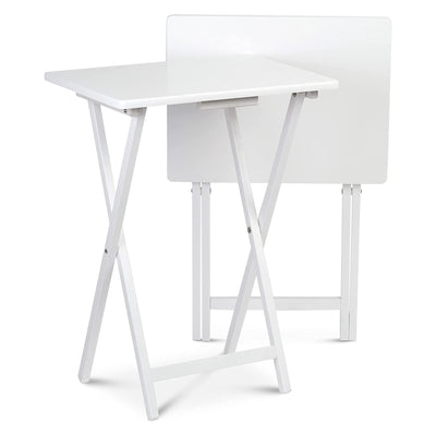 PJ Wood Solid Wood Compact Folding TV Tray & Snack Tables, White, 2pc (Used)