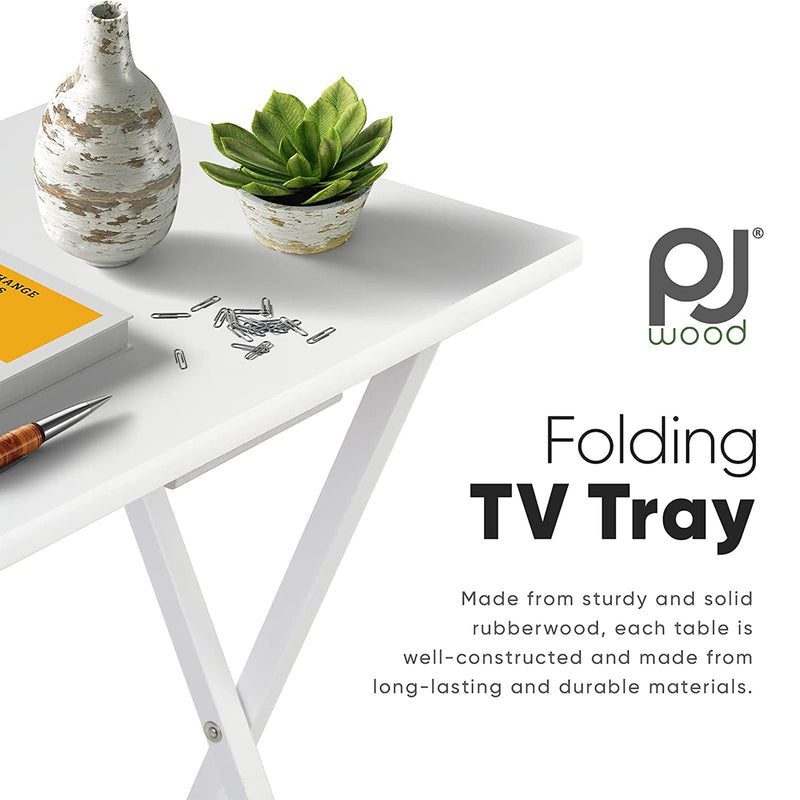 PJ Wood Solid Wood Compact Folding TV Tray and Snack Tables, White, 2 Piece Set