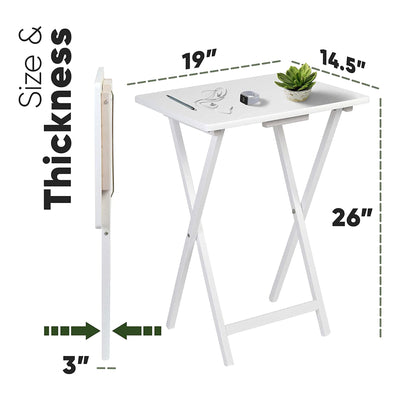 PJ Wood Solid Wood Compact Folding TV Tray & Snack Tables, White, 2pc (Used)