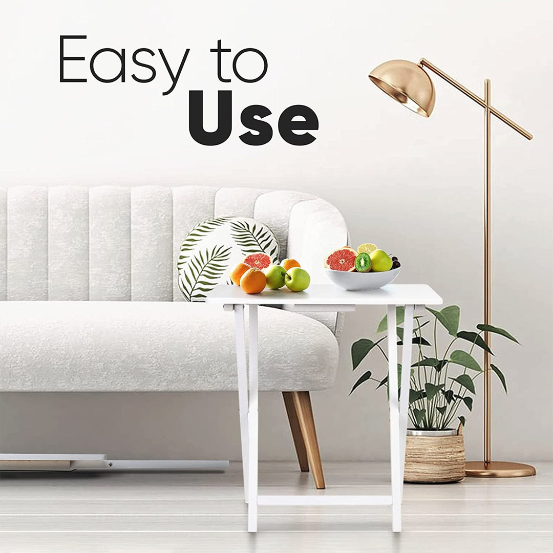Solid Wood Compact Folding TV Tray and Snack Tables, White, 2 Piece (Open Box)