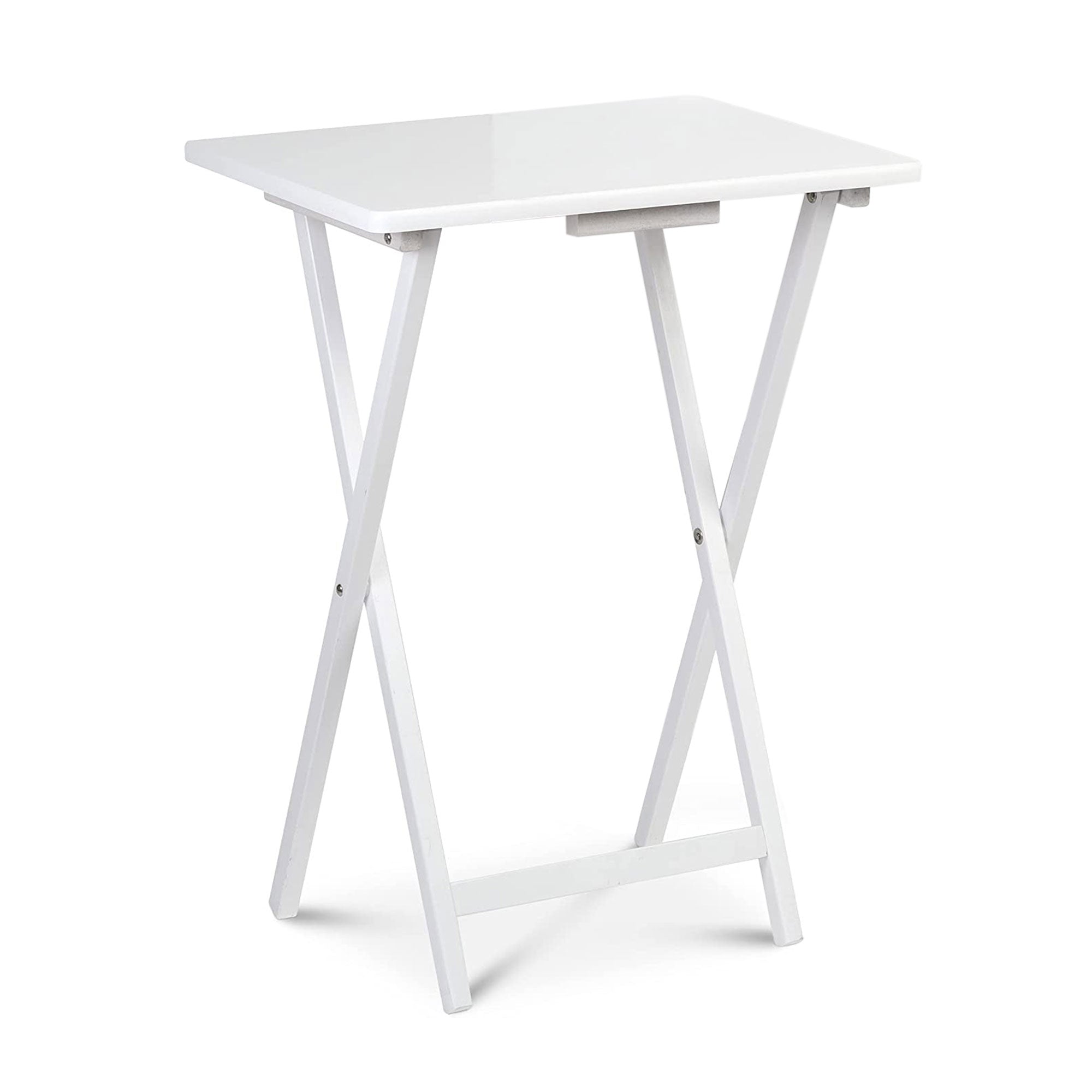 PJ Wood Solid Wood Compact Folding TV Tray & Snack Tables, White, 2pc (Open Box)