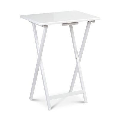 PJ Wood Solid Wood Compact Folding TV Tray & Snack Tables, White, 2pc (Open Box)
