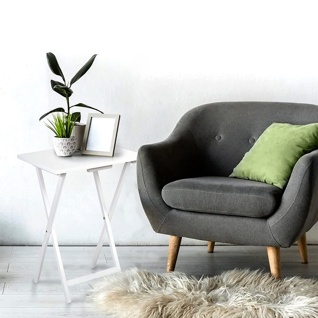 PJ Wood Solid Wood Compact Folding TV Tray & Snack Tables, White, 2pc (Open Box)