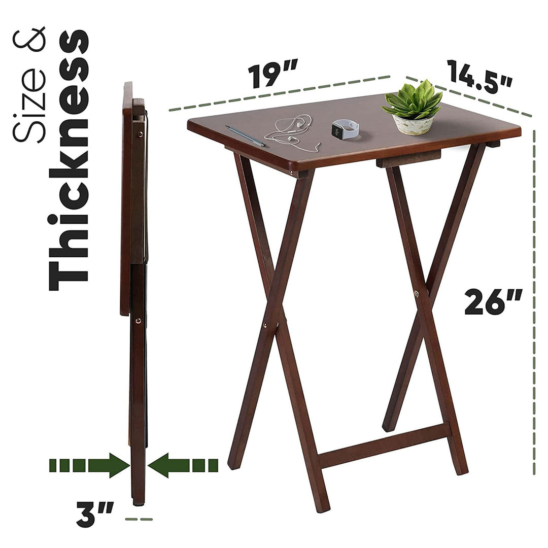 PJ Wood Folding TV Tray Portable Living Room Snack Table, 2 Piece Set, Honey Oak