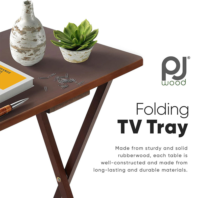 PJ Wood Folding TV Tray Tables with Compact Storage Rack, Honey Oak, 2 Piece Set