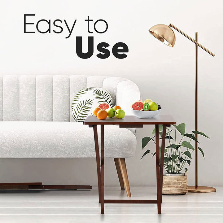 PJ Wood Folding TV Tray Tables w/Compact Storage Rack, Honey Oak, 2 Pc Set(Used) - VMInnovations