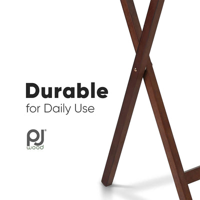 PJ Wood Folding TV Tray Tables with Compact Storage Rack, Honey Oak, 2 Piece Set