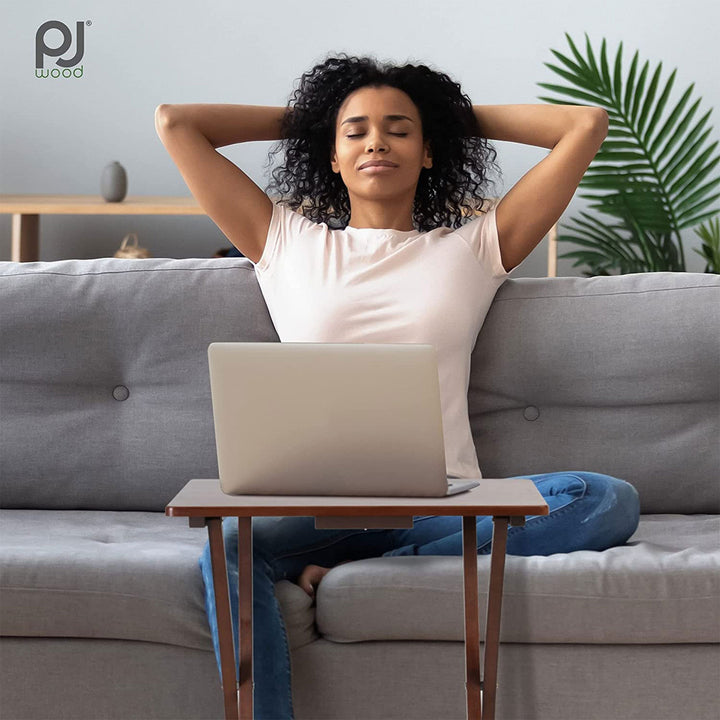 PJ Wood Folding TV Tray Tables w/Compact Storage Rack, Honey Oak, 2 Pc Set(Used) - VMInnovations