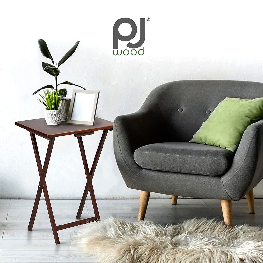 Folding TV Tray Tables w/ Compact Storage Rack, Honey Oak, 2 Piece Set(Open Box)