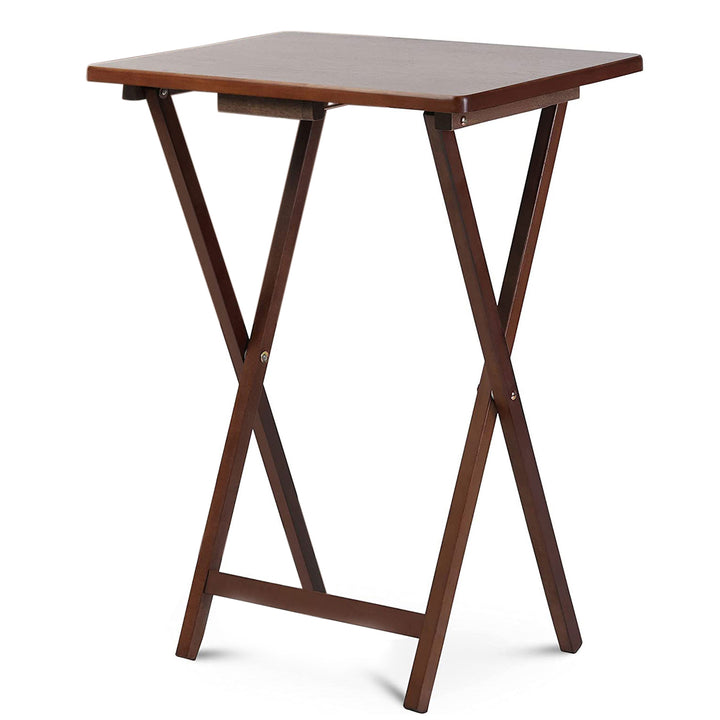 Folding TV Tray Tables w/ Compact Storage Rack, Honey Oak, 2 Piece Set(Open Box)