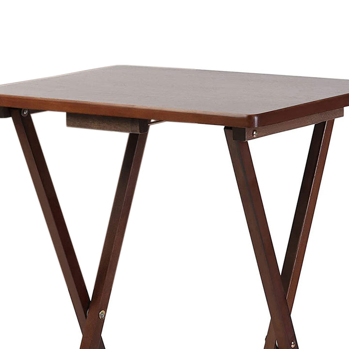 Folding TV Tray Tables w/ Compact Storage Rack, Honey Oak, 2 Piece Set(Open Box)