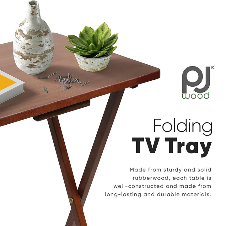 PJ Wood Folding TV Tray Tables with Compact Storage Rack, Honey Oak, 5 Piece Set