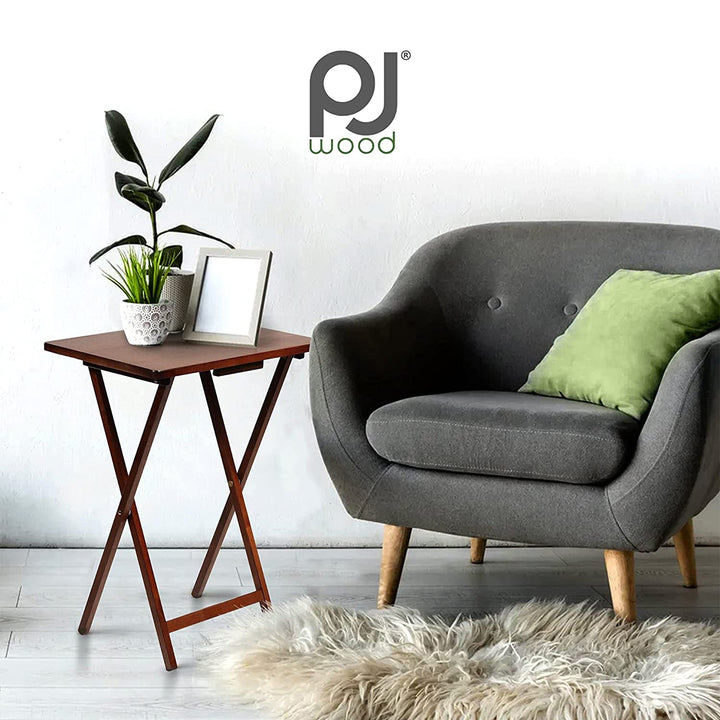 PJ Wood Folding TV Tray Tables w/ Compact Storage Rack, Honey Oak, 5 Pc(Used)