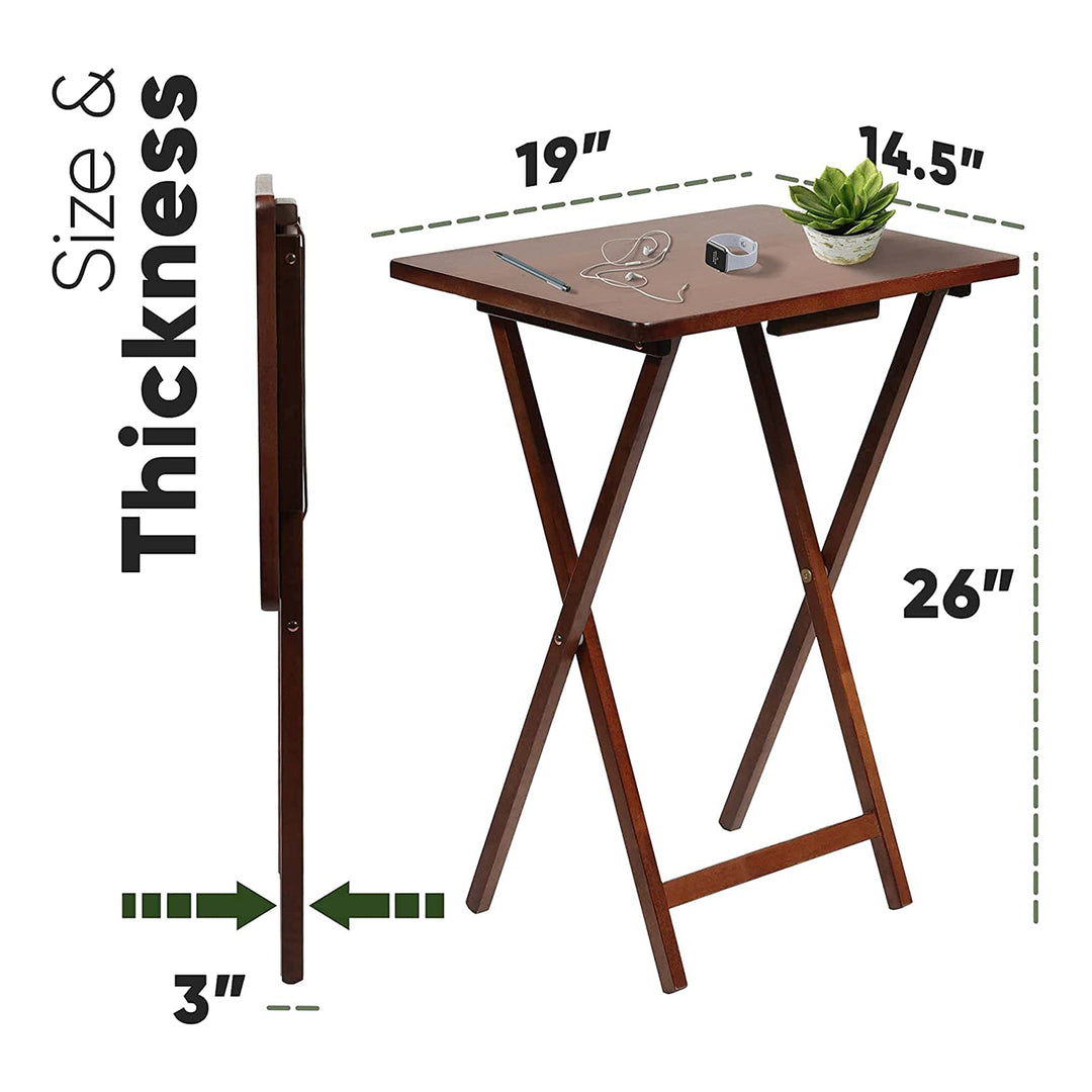 PJ Wood Folding TV Tray Tables with Compact Storage Rack, Honey Oak, 5 Piece Set