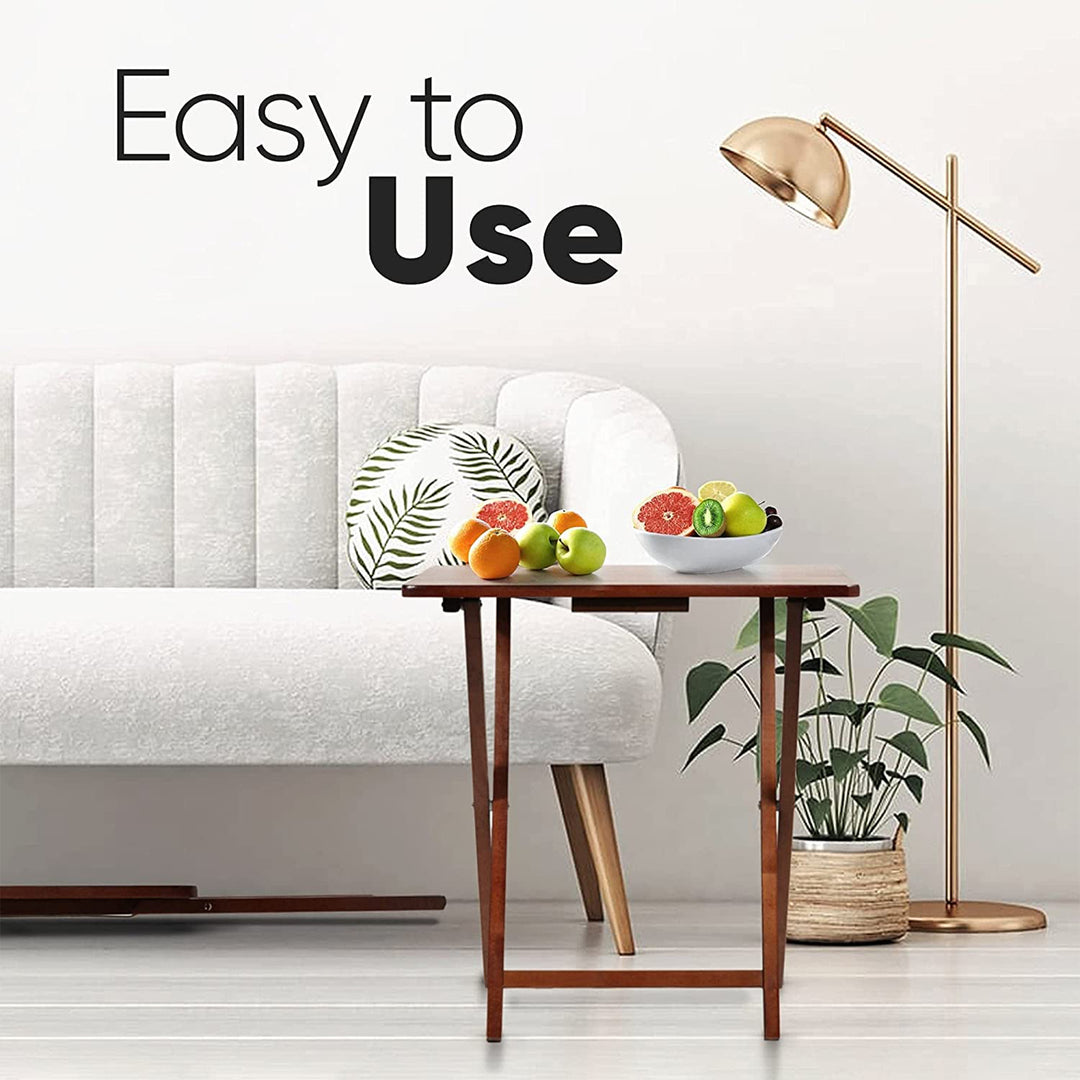 PJ Wood Folding TV Tray Tables w/Compact Storage Rack, Honey Oak, 5pc (Open Box)