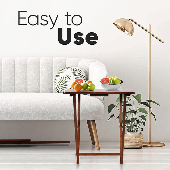 PJ Wood Folding TV Tray Tables w/Compact Storage Rack, Honey Oak, 5pc (Open Box)