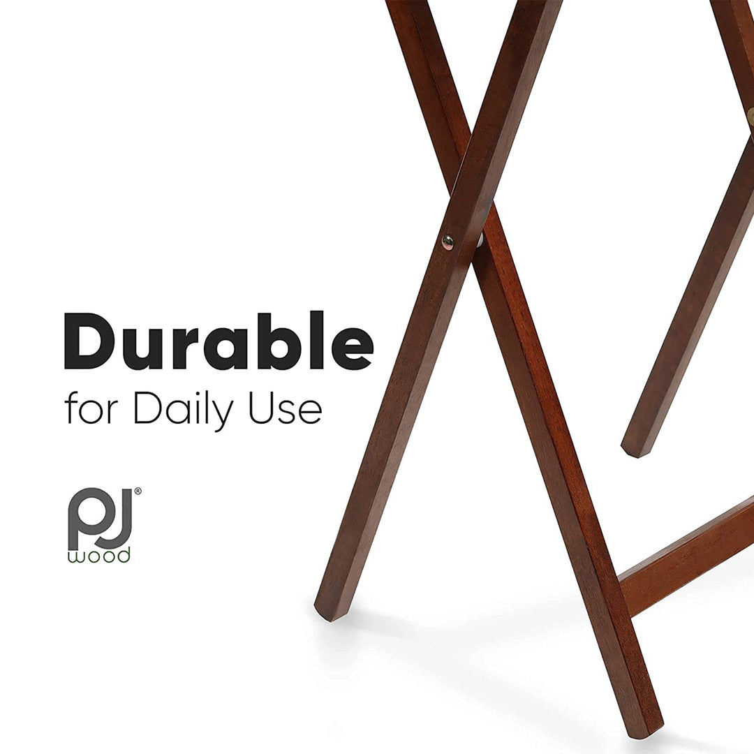 PJ Wood Folding TV Tray Tables w/ Compact Storage Rack, Honey Oak, 5 Pc(Used)