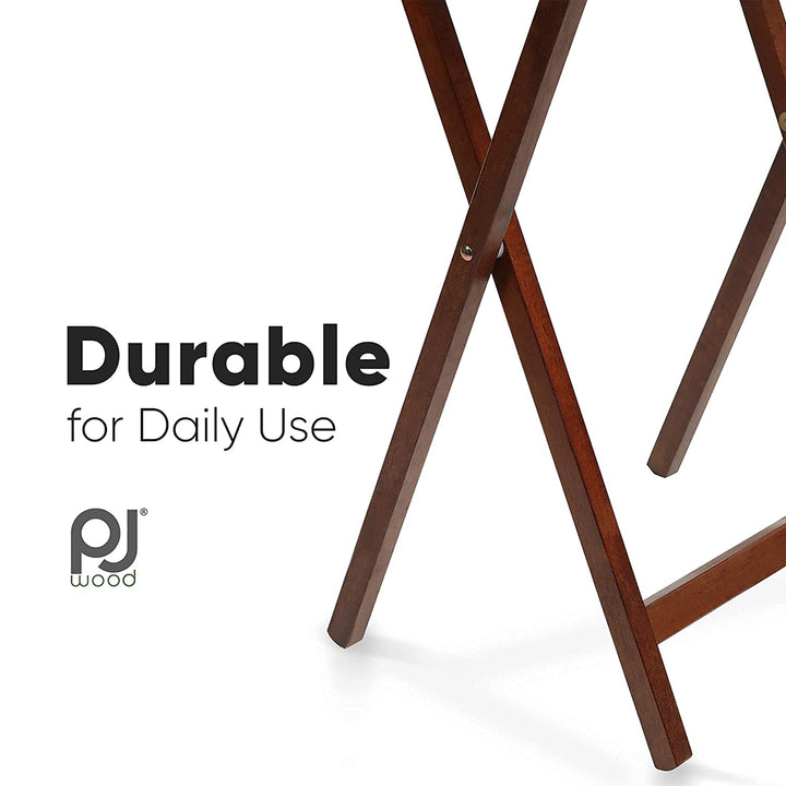 PJ Wood Folding TV Tray Tables w/Compact Storage Rack, Honey Oak, 5pc (Open Box)