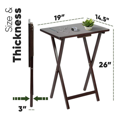 PJ Wood Folding TV Tray Folding Table Desk Stand, Espresso Brown 2PC(Open Box)